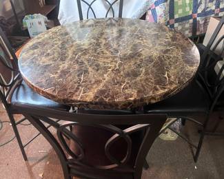 Nice high top faux marble high top table with 4 high back Chairs