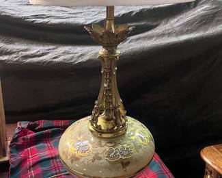 Beautiful Retro Glass, Brass, and Marble Table Lamp