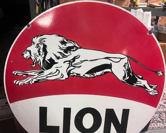 Double sided vintage porcelain LION gas sign 48 inches.