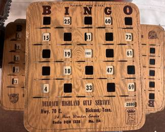 There are about 50 Vintage Pla-Mor Sliding Bingo Cards with LOCAL ADVERTISING