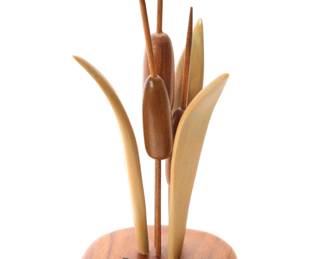 Wood cattails sculpture