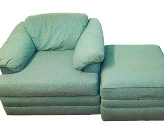 Post-Modern Teal overstuffed chair & ottoman