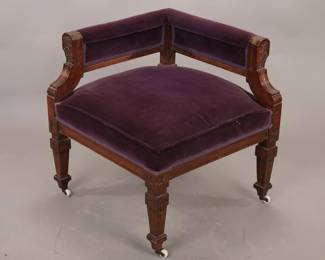 Victorian corner chair with Modern purple velvet upholstery