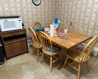 Table w/ 6 Chairs, Microwave, Cart