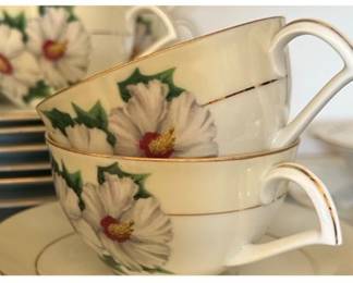 Narumi Fine China dinnerware, likely in the "Sharon" pattern due to the pink roses and gold accents
