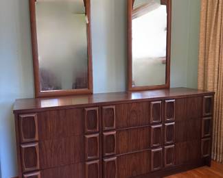 Vintage Dresser with mirrors-part of a 4 piece set ( tall boy dresser, nightstand & headboard with Hollywood metal frame. )