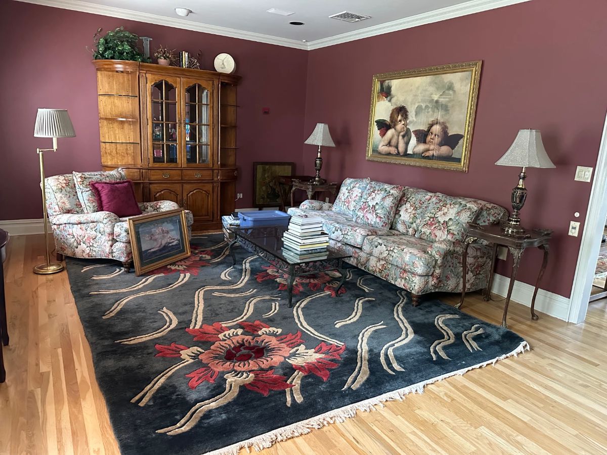 Beautiful Ethan Allen Sofa and Chair, Pair of Side Tables, Pair of Lamps, Wall Unit, Pictures, Carpet