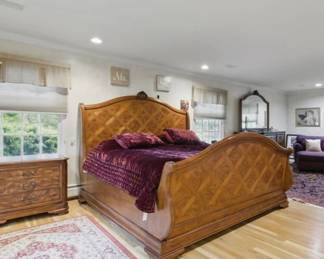 King Bed Frame, Pair of 3 Drawer Nightstands (Dismantled & Moved To Ground Level For Easy Removal)