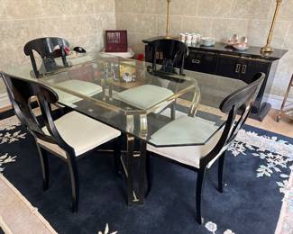 Glass Top Dining Table w/ Biedermeier Style Chairs
