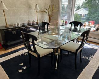 Glass Top Dining Table w/ Biedermeier Style Chairs