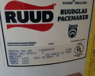 RUUD 40-gallon ELECTRIC hot water heater