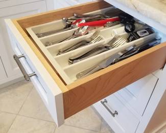 Amish-built custom cabinetry is white; full wood box construction with self-closing doors & cabinets