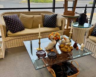Wicker Seating, Glass top coffee table