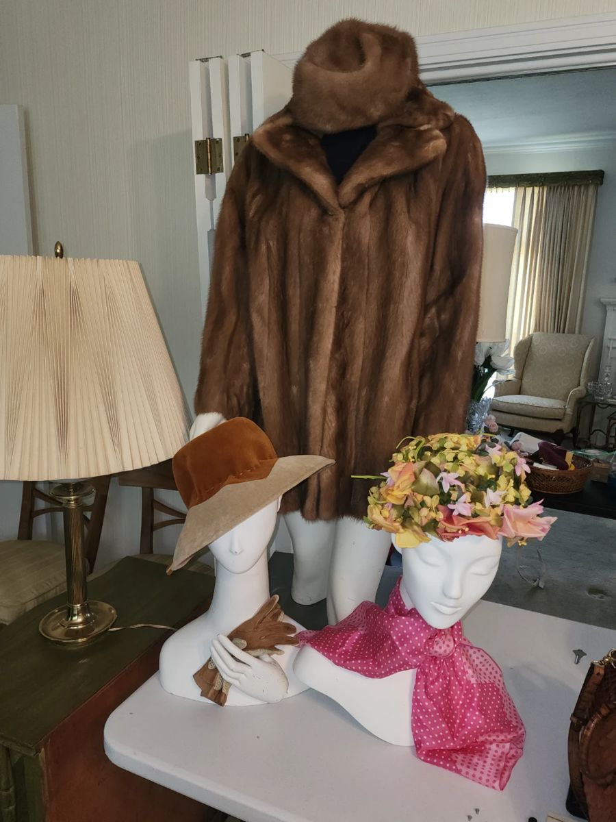 Bensky mink coat, fur hat, Yves Saint Laurent vintage hat, Christian Dior vintage hat