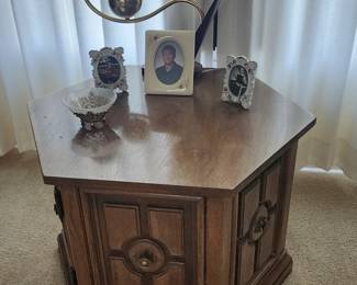 Octagonal side table that matches mid-century bedroom set