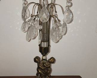 Pair of dresser lamps with hanging prisms