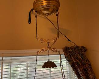 R140 - $75. Parlor/Library Lamp Chandelier Hanging Light. This has been converted to electricity.