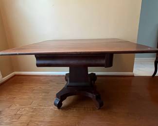 R78 - $125. Turn Top Drop Leaf Table. When the leaf was down it measures 48" x 24" x 28.75" tall. Leaf up is 48" x 46.5". Has been repaired at the base - see photos. Sturdy and table top looks great.