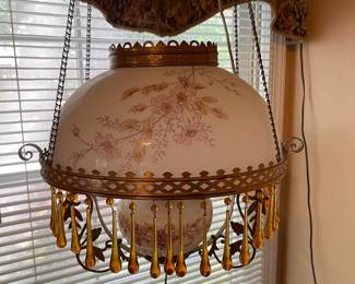 R140 - $75. Parlor/Library Lamp Chandelier Hanging Light. This has been converted to electricity.