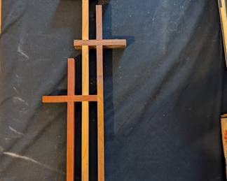 R38 - $10. Three Crosses Wall Hanging. Nail to hang is taped at the bottom.