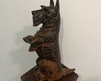 R55 - $65. Vintage Cast Iron Scottie Dog Door Stop with Surface Rust.