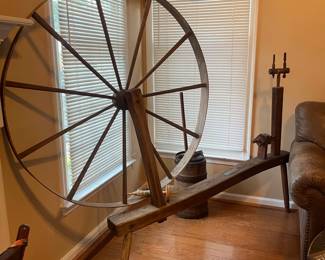 R128 - $150. Large Wooden Spinning Wheel from the late 1700s.