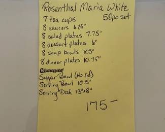 R132 - $175. Rosenthal Maria White. 50pc Set.