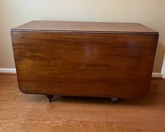 R78 - $125. Turn Top Drop Leaf Table. When the leaf was down it measures 48" x 24" x 28.75" tall. Leaf up is 48" x 46.5". Has been repaired at the base - see photos. Sturdy and table top looks great.