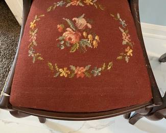 R80 - $20. Pair of Tapestry Chairs. Both need repair to legs.