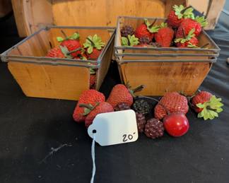 R42 - $20. Vintage Farm Stand, Pint Size Fruit Crates with artificial Berries.