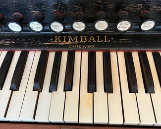 R81 - $50. Kimball Chicago Organ. Needs repairs to work - great look though! Measures 45" wide x 23.5" deep x 49" tall.