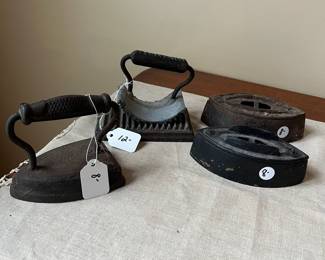 R65 - Cast Iron - Irons. Priced Individually. Left to Right. R65a $8. R65b - $12 with stand. R65c - $8 each - no handles.
