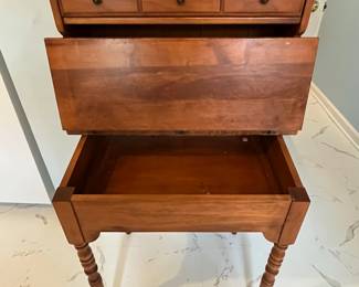 R88 - $125. Secretary Desk with Shelves for Display. Measures 28" wide x 19" deep x 70" tall. Moves in 2 pieces.