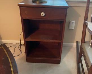 R119 - $25. Wooden Nightstand with drawer. Solid Wood project piece with stain on top.