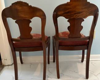 R80 - $20. Pair of Tapestry Chairs. Both need repair to legs.