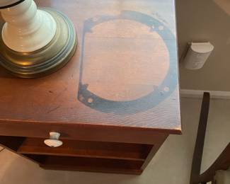 R119 - $25. Wooden Nightstand with drawer. Solid Wood project piece with stain on top.