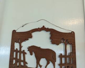 R44 - $10 Carved Wooden Horse Wall Hanging.