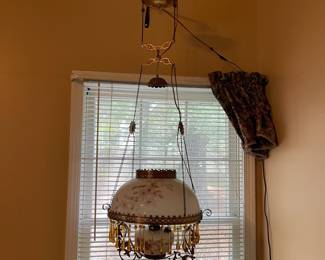 R140 - $75. Parlor/Library Lamp Chandelier Hanging Light. This has been converted to electricity.