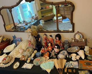 R83 - $125. Antique Mirror measures 59" x 29" tall. Overall good condition - has one minor decorative wooden piece missing.