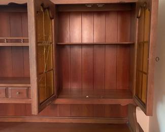 R110 - $60. China Cabinet. Drawers all slide. Moves in 2 pieces. Does have a broken glass panel on the top. Great project piece!