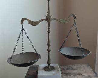 R22 - $45. Brass Balance Scale with Marble Base.