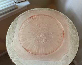 R115 - $15. Pink Depression Glass Cake Plate.