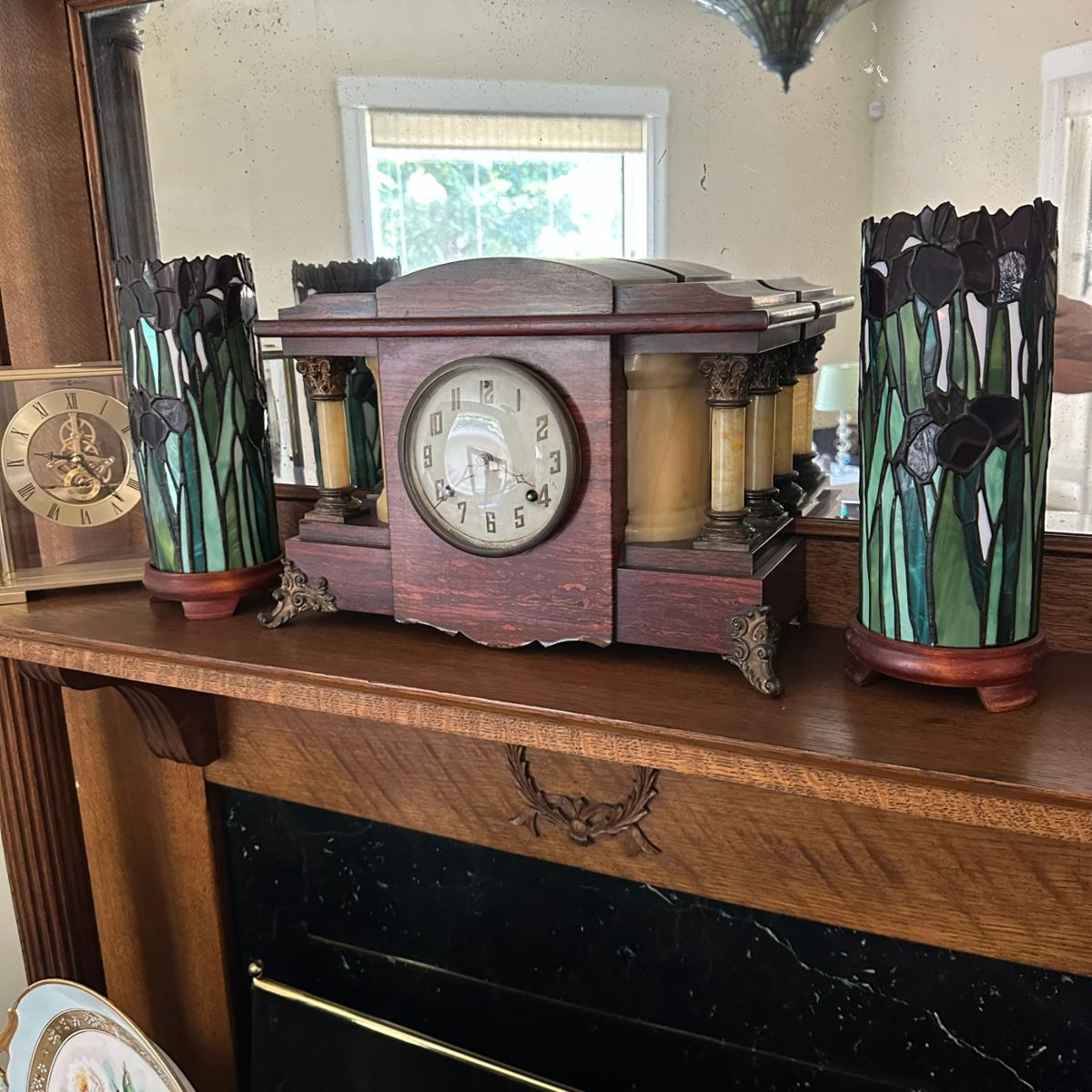 Pair of leaded glass candleholders.