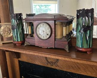 Pair of leaded glass candleholders.