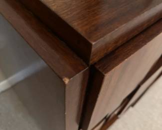 Mid century "brutalist" Lane Staccato walnut large chest with mirror. Measures 30"H x 68"L x 18 1/2"D. Image 8.