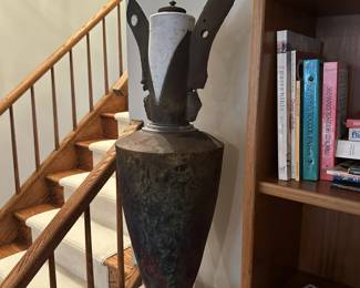 Large Raku studio art pottery vase sculpture by Gregory Milne. Measures 37"H x 14" at widest point. Image 4.  Price $250.
