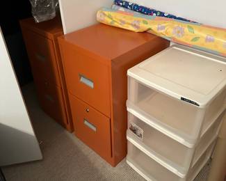 File in style with these Orange metal file cabinets and plastic storage