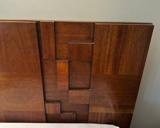 Mid century "brutalist" Lane Staccato walnut headboard. Measures 42"H x 60"W.  Image 2.