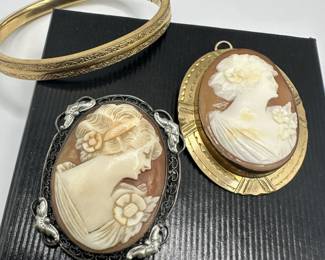 Antique cameos and gold filled child’s bangle bracelet