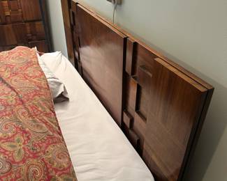 Mid century "brutalist" Lane Staccato walnut headboard. Measures 42"H x 60"W.  Image 3.